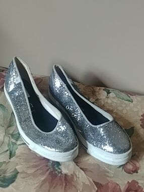 Converse Silver Glitter Slip-On Flats